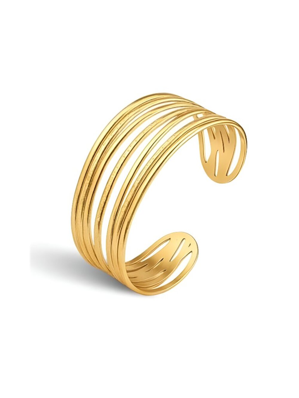18K Gold Plated Wide Cuff Bracelet for Women with Hammered Finish,